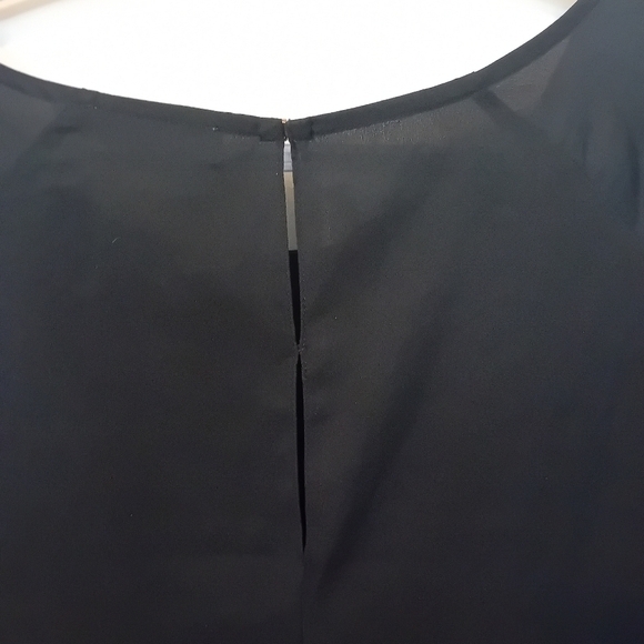 AK Urban Black Blouse‎ Dark Gray Sleeves Sheer Top Keyhole Back Womens 50 (XXL) - Picture 7 of 9